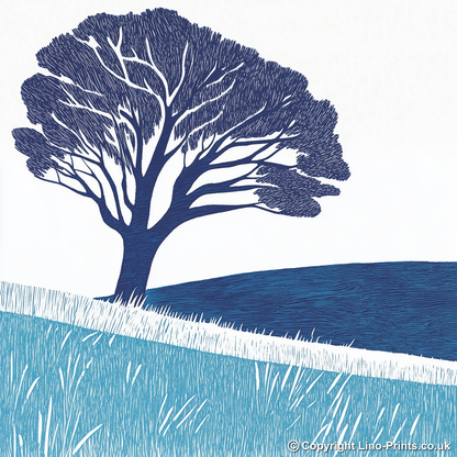 Solitary tree Linoprint-Style Art (996-1)