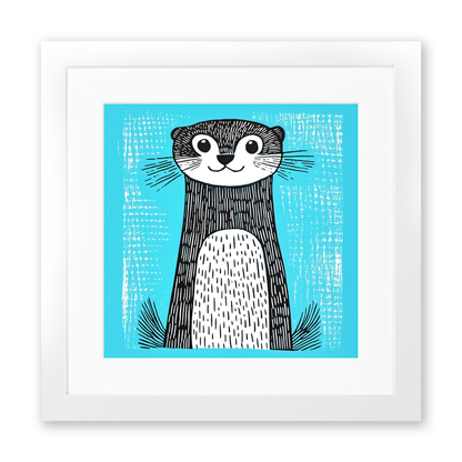 Cute Ferret   Linoprint-Style Art (621-2)