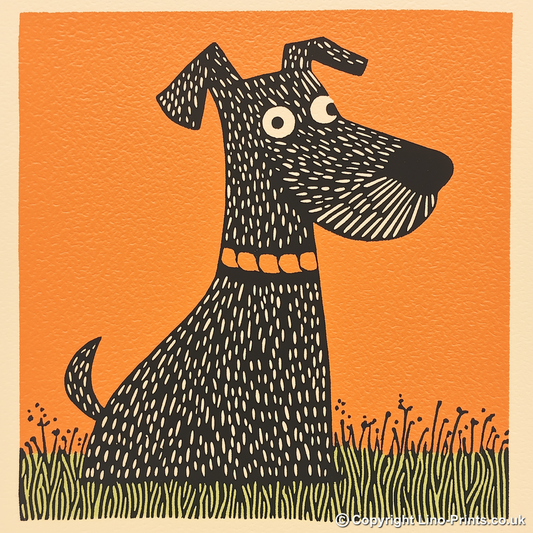 Airedale Terrier Linoprint-Style Art (1445-1)