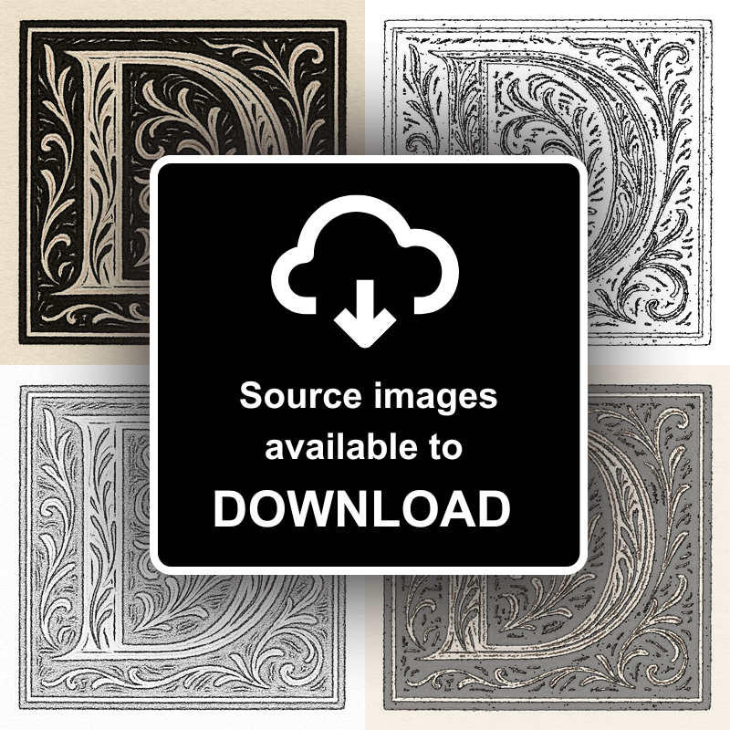 Capital Letters Linoprint-Style Art (c544)