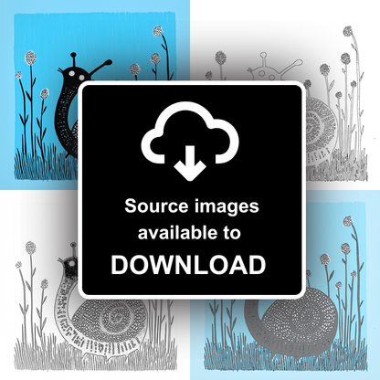 Snail on dewy grass Linoprint-Style Art (733-1)
