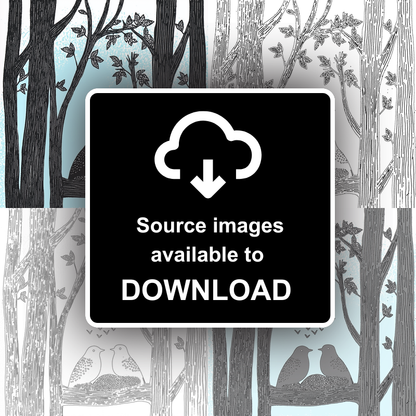 Brambles with birds nesting Linoprint-Style Art (709-1)