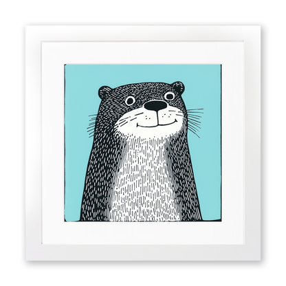 Cute Otter Linoprint-Style Art (633-1)