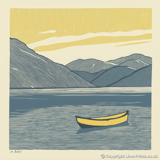 Fishing boat on Coniston Water Linoprint-Style Art (2429-2)