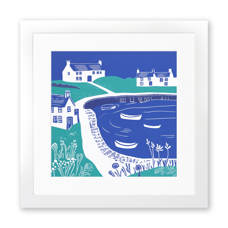 Crail Harbour, Fife Linoprint-Style Art (1085-2)