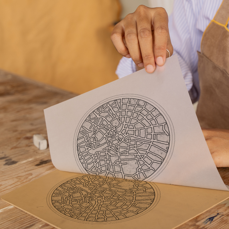 Maps Linoprint-Style Art (c34)