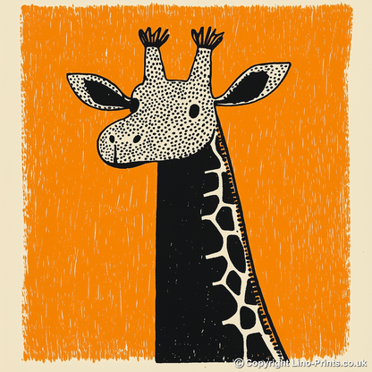 Cute Giraffe Calf Linoprint-Style Art (220-1)