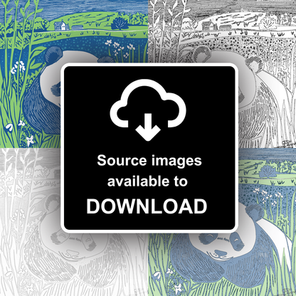 Cute Panda Cub (Giant Panda) Linoprint-Style Art (926-2)