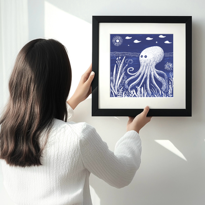 Squid Linoprint-Style Art (1068-1)