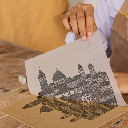 Florence skyline Linoprint-Style Art (559-1)