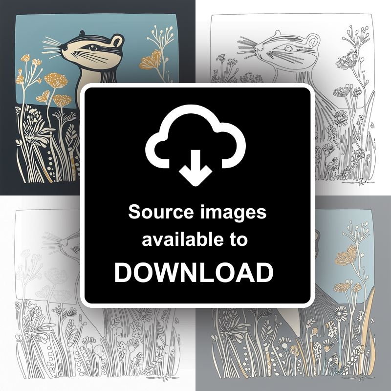 Cute Chipmunk Linoprint-Style Art (1198-1)