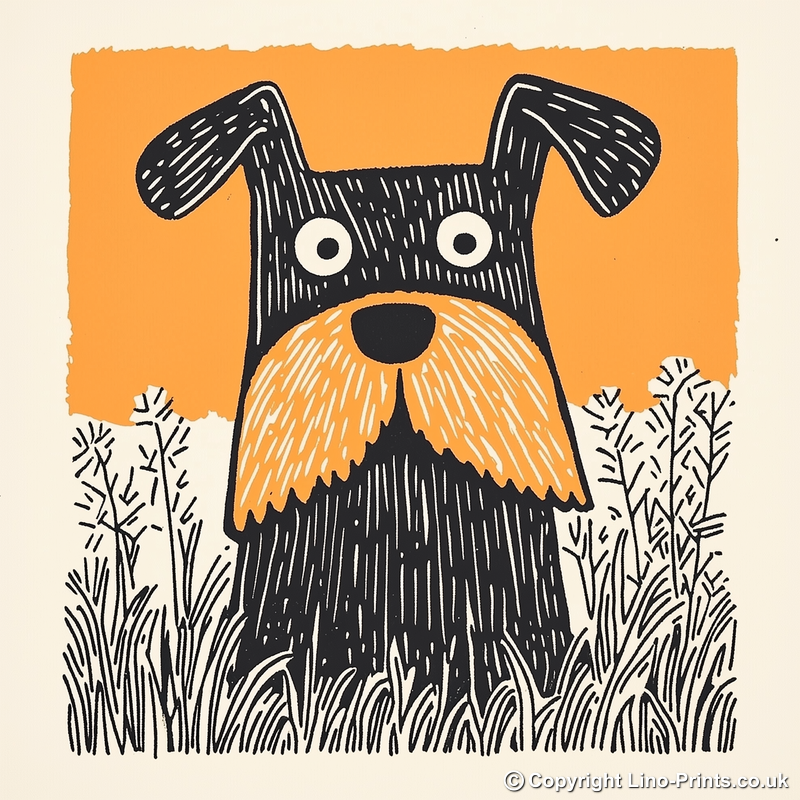 Miniature Schnauzer Linoprint-Style Art (1477-2)