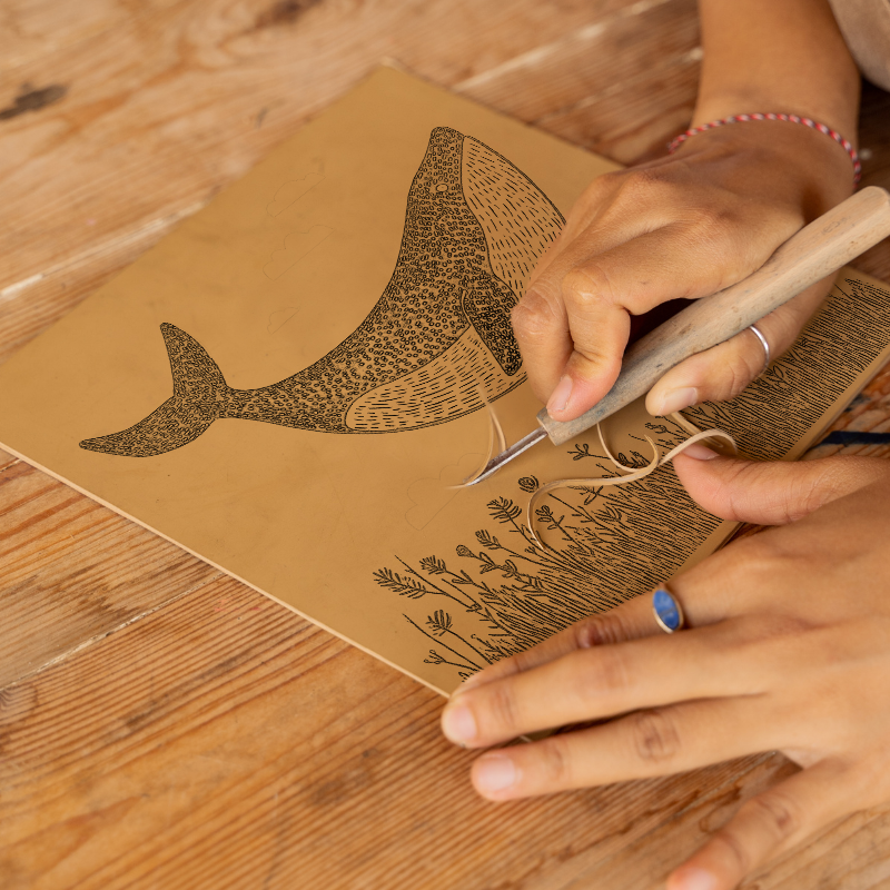 Orca Linoprint-Style Art (762-2)