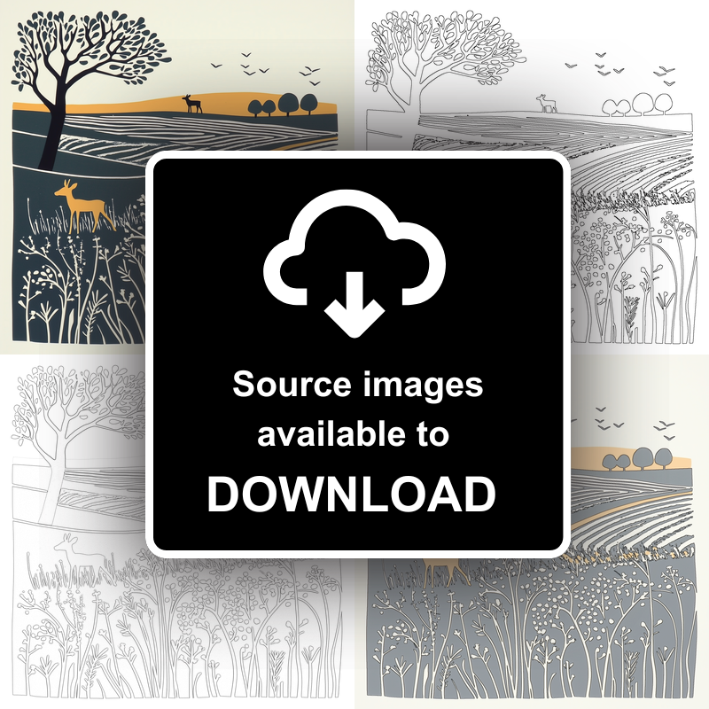 Woodland deer near Sandringham Linoprint-Style Art (1954-1)