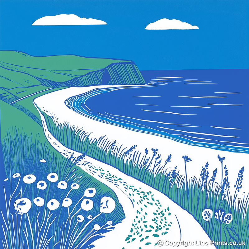 Rhossili Bay, Gower Peninsula Linoprint-Style Art (1103-3)