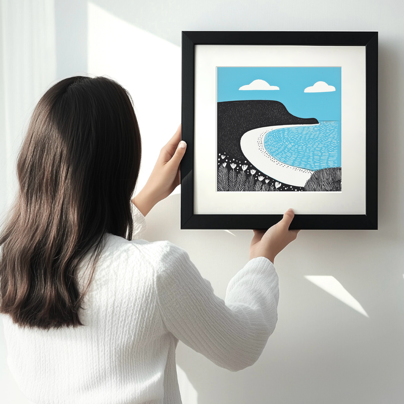 Rhossili Bay, Gower Peninsula Linoprint-Style Art (812-2)