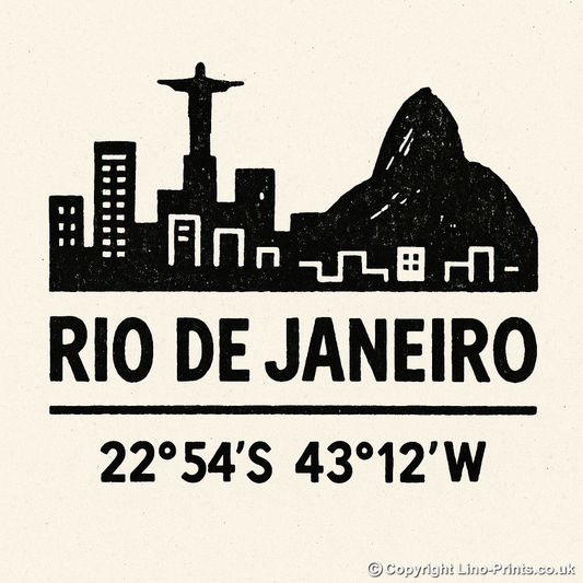 Place Coordinates Linoprint-Style Art (c332)