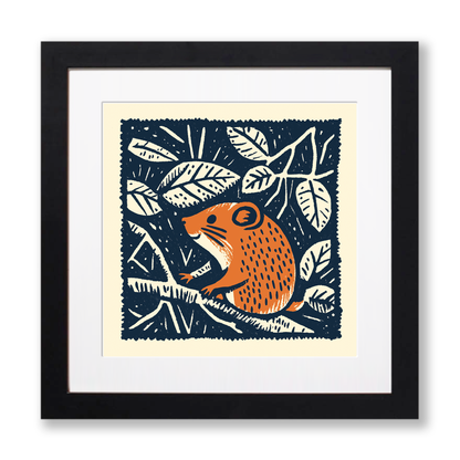 Cute Dormouse   Linoprint-Style Art (52-4)