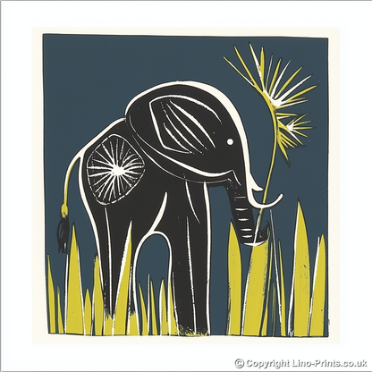 Cute Elephant Calf Linoprint-Style Art (1201-1)