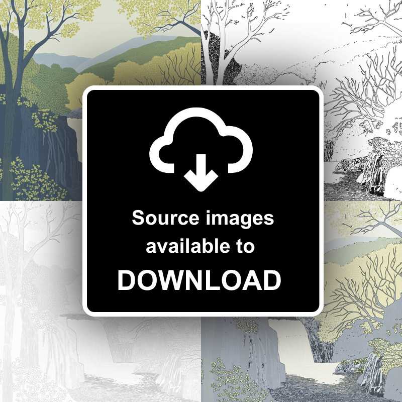 Aira Force waterfall in the Lake District Linoprint-Style Art (2355-1)