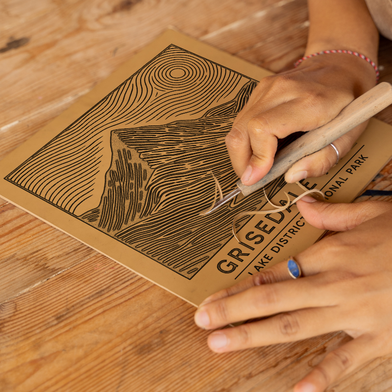 Mountains Linoprint-Style Art (c352)