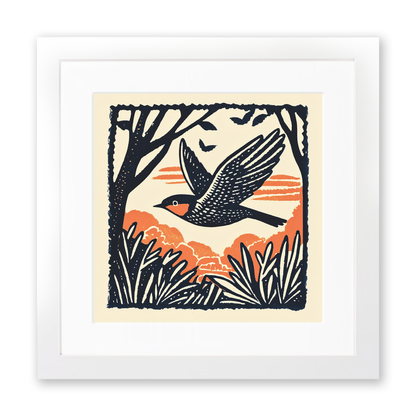 Swallow in flight Linoprint-Style Art (113-1)