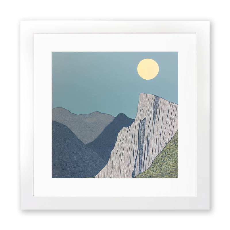 Craggy outcrop silhouette Linoprint-Style Art (2396-1)