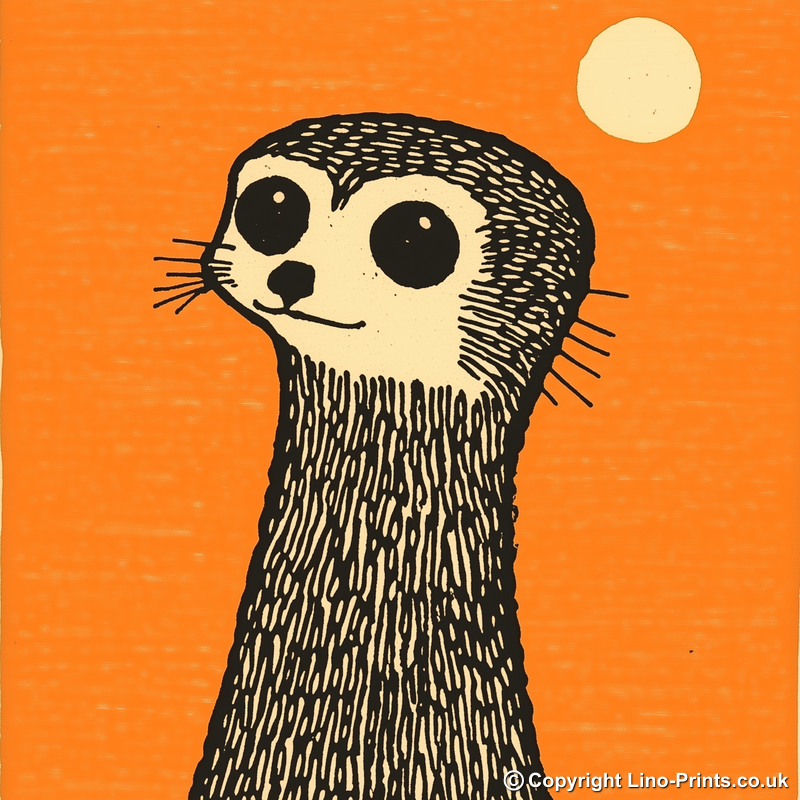 Cute Meerkat Pup   Linoprint-Style Art (228-1)