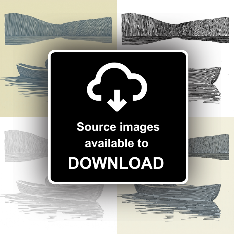 Person rowing boat with reflections Linoprint-Style Art (2498-4)