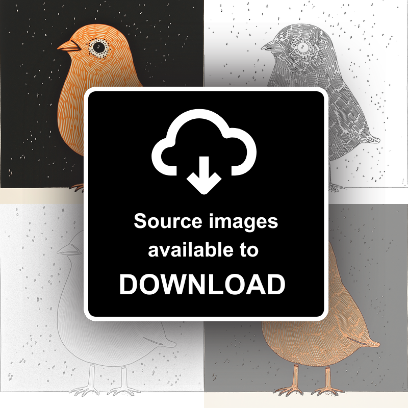 Cute Chick (Baby Chicken) Linoprint-Style Art (211-1)