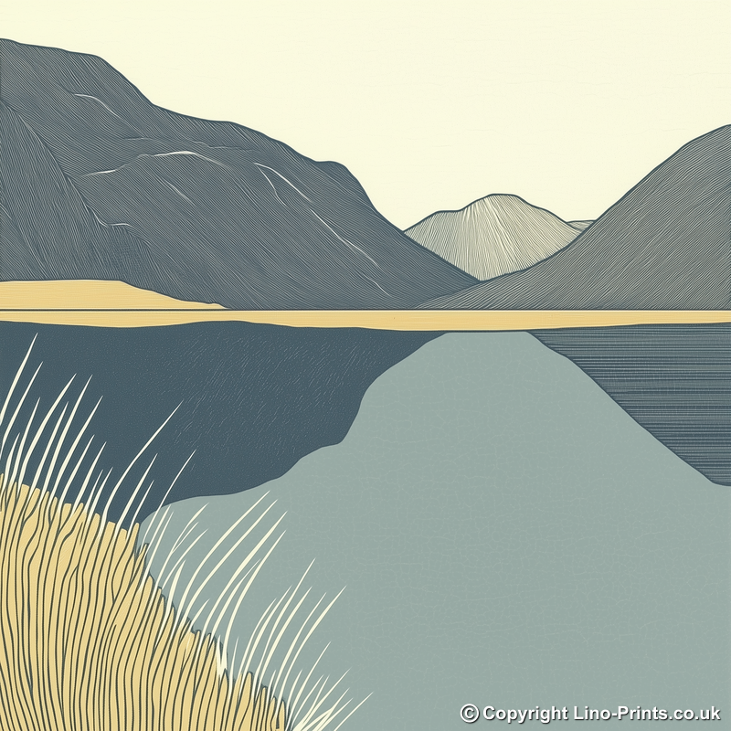 Bassenthwaite Lake reflections Linoprint-Style Art (2361-3)