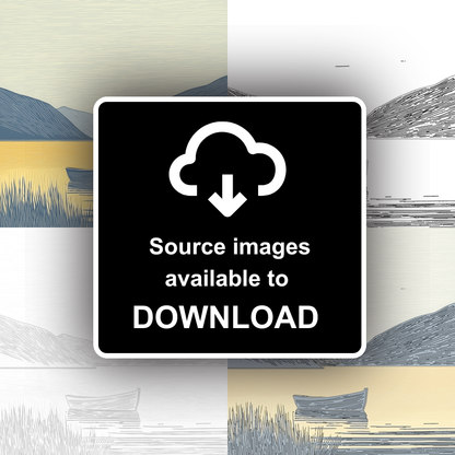 Rowing boat silhouette on calm lake Linoprint-Style Art (2523-2)