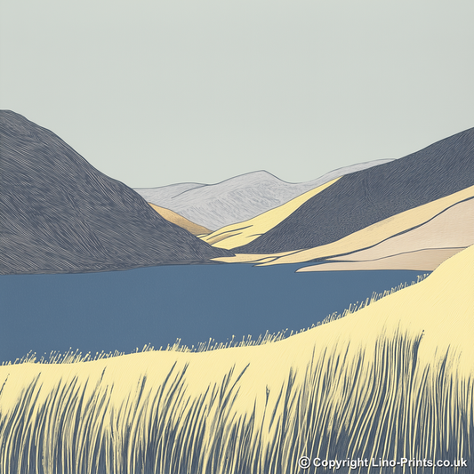 Skiddaw in the Lake District Linoprint-Style Art (2548-2)
