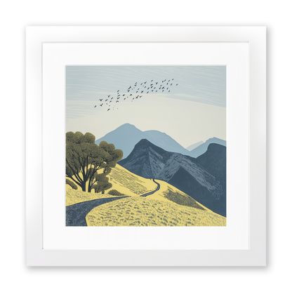 Catbells ridge walk in the Lake District Linoprint-Style Art (2384-1)