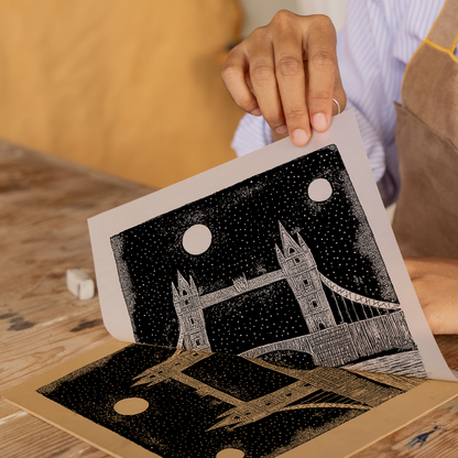 Tower Bridge, London Linoprint-Style Art (589-1)