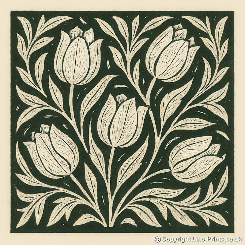 Flowers Linoprint-Style Art (c7)