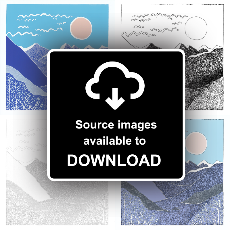 Mountain outline Linoprint-Style Art (988-2)