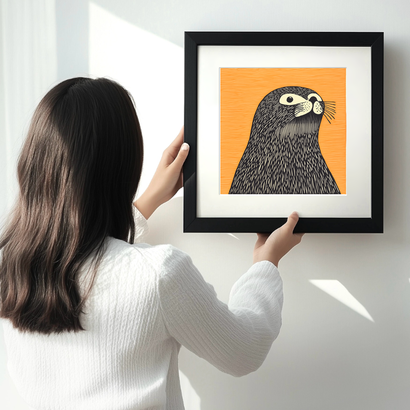 Cute Seal Pup   Linoprint-Style Art (240-1)