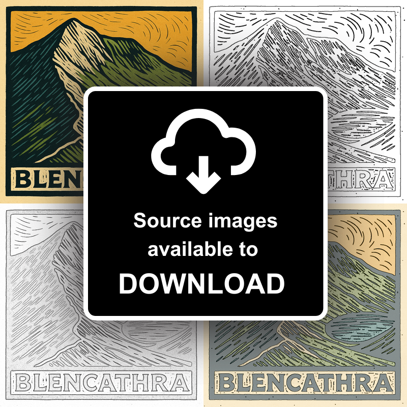 Mountains Linoprint-Style Art (c393)