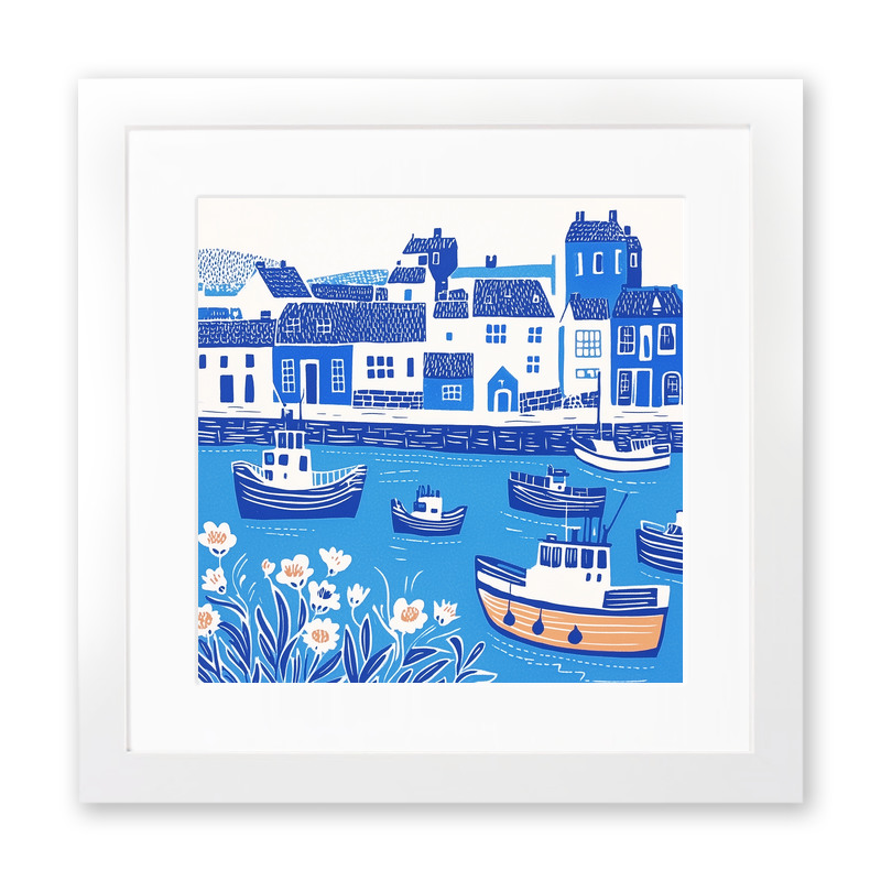 Brixham Harbour, Devon Linoprint-Style Art (1081-2)