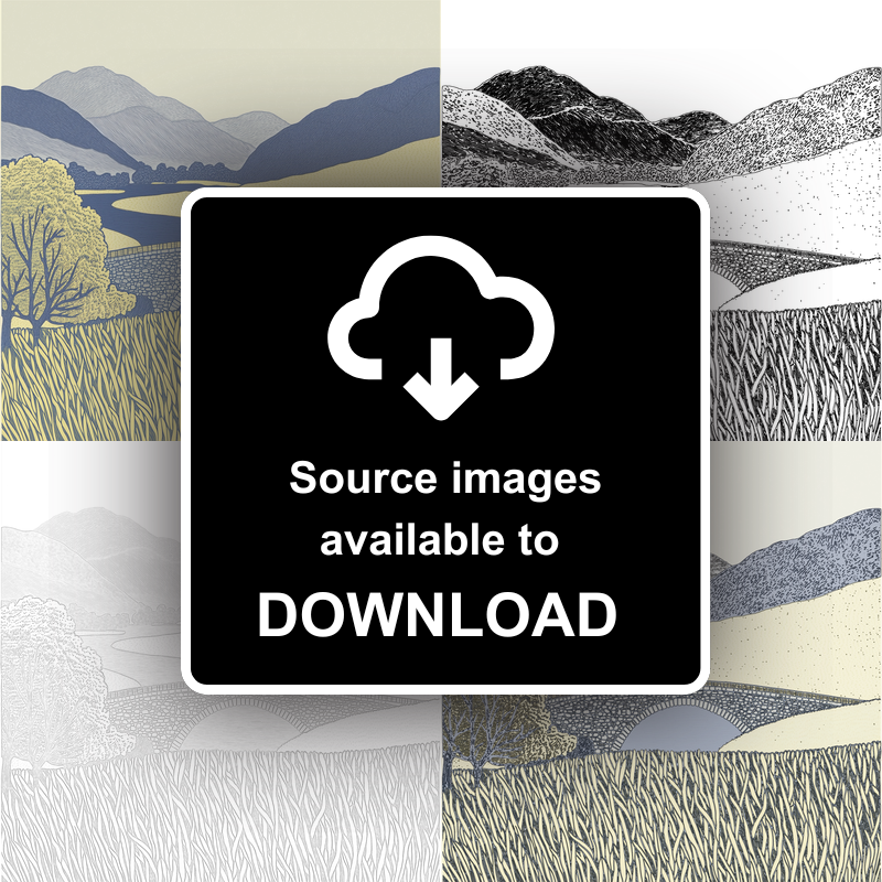 Ashness Bridge in the Lake District Linoprint-Style Art (2358-1)