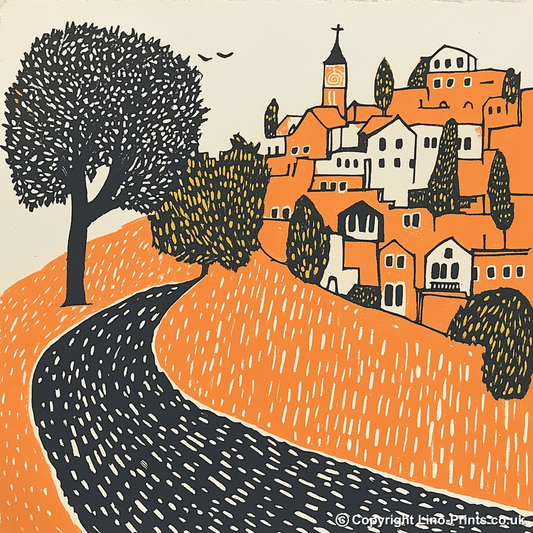 Lisbon Alfama district Linoprint-Style Art (182-1)