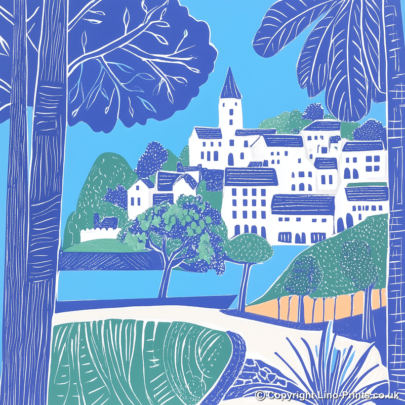 Portmeirion Village, Wales Linoprint-Style Art (864-1)