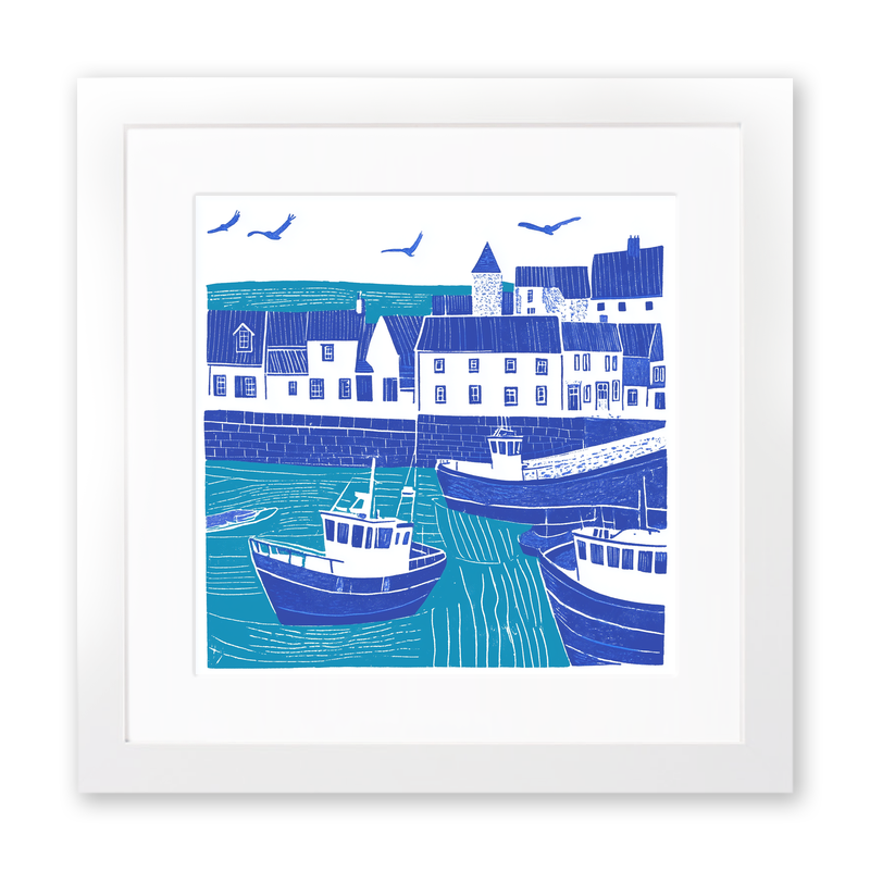 Ilfracombe Harbour, Devon Linoprint-Style Art (1091-2)
