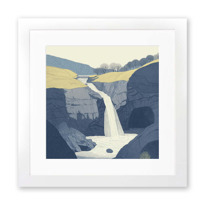 Scale Force waterfall drop Linoprint-Style Art (2535-1)