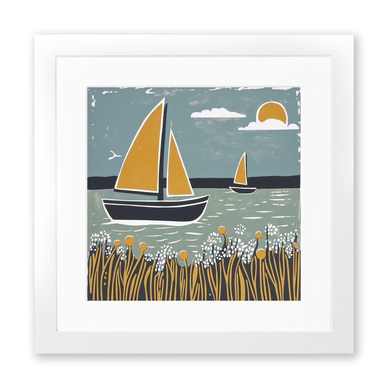 Norfolk wherry under sail Linoprint-Style Art (1912-1)