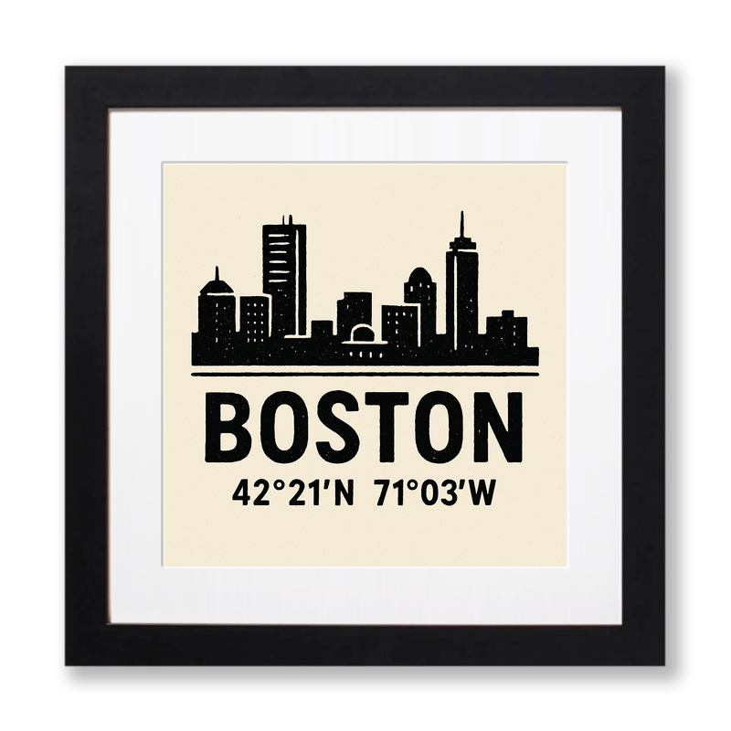 Place Coordinates Linoprint-Style Art (c319)