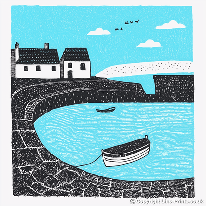 Crail Harbour, Fife Linoprint-Style Art (794-1)
