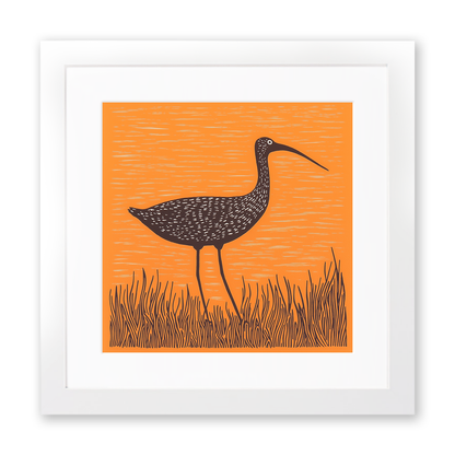 Curlew calling in the shallows Linoprint-Style Art (2078-1)