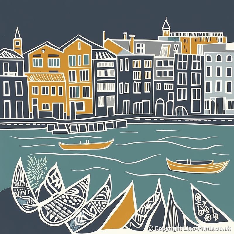 Venice Grand Canal Linoprint-Style Art (1172-1)